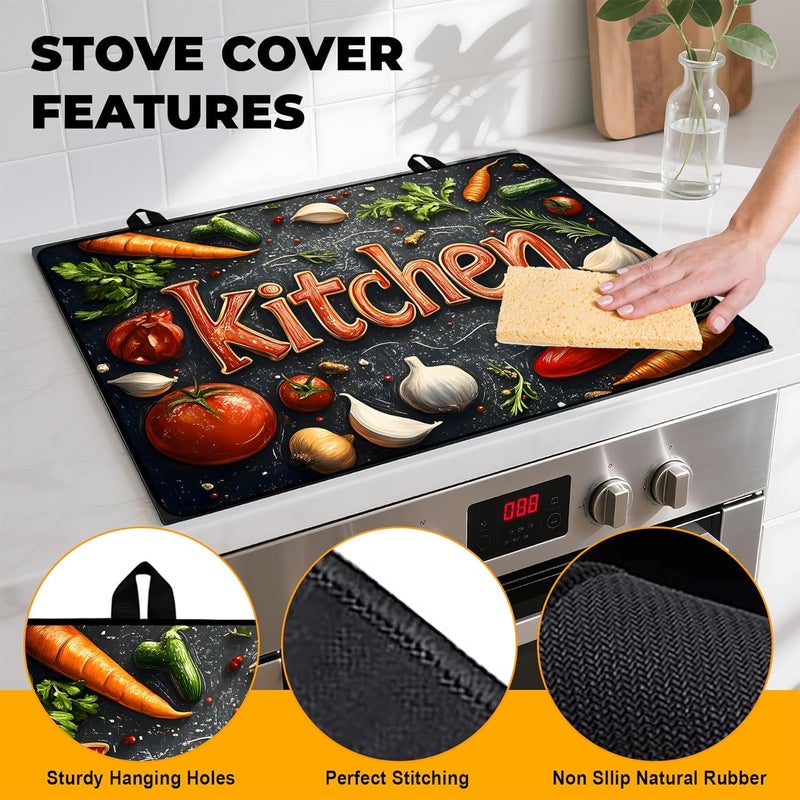 BVBOX Kitchen Stove Top Cover Retro Flower Gas Stove Top Cover for Home Decoration Kitchen Pad Non-Stick Washable Cooktop Covers Countertop Protector Keep Stove Clean 28"x20" - Image 2